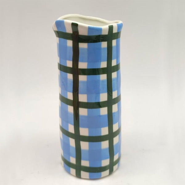 Find Blue & Emerald Green Gingham Medium Vase - Noss at Bungalow Trading Co.