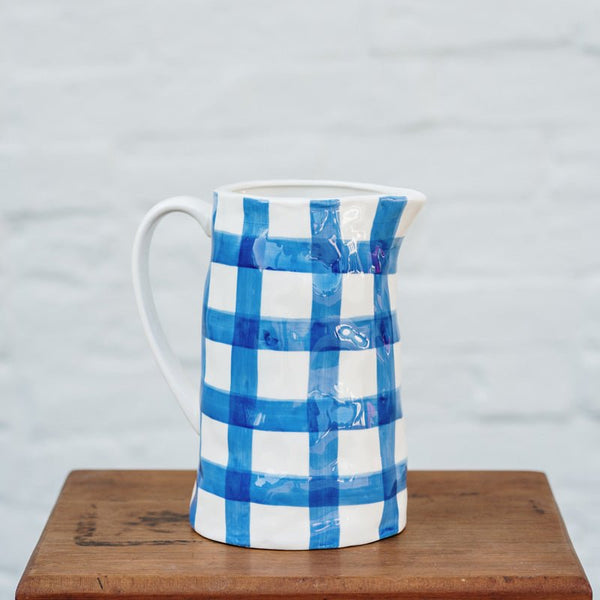 Find Blue Gingham Jug Medium - Noss at Bungalow Trading Co.