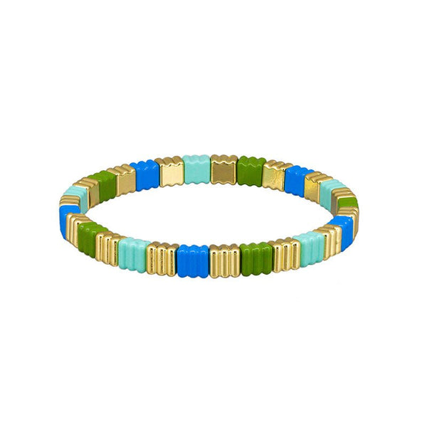 Find Blue Green Crinkle Tile Bracelet - Tiger Tree at Bungalow Trading Co.