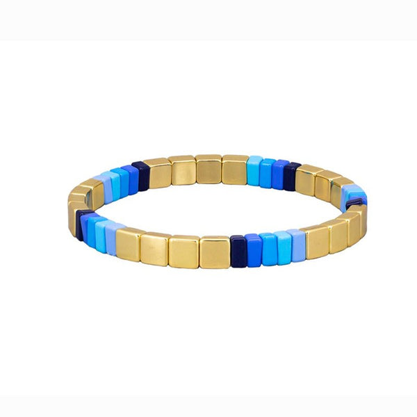 Find Blues and Gold Square Tile Bracelet - Tiger Tree at Bungalow Trading Co.