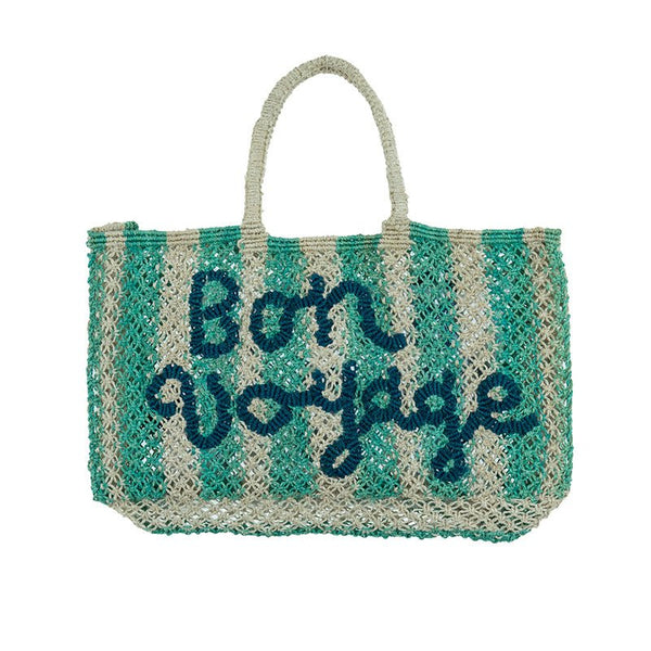 Find Bon Voyage Lavinia Jute Bag Natural/Aqua - c at Bungalow Trading Co.