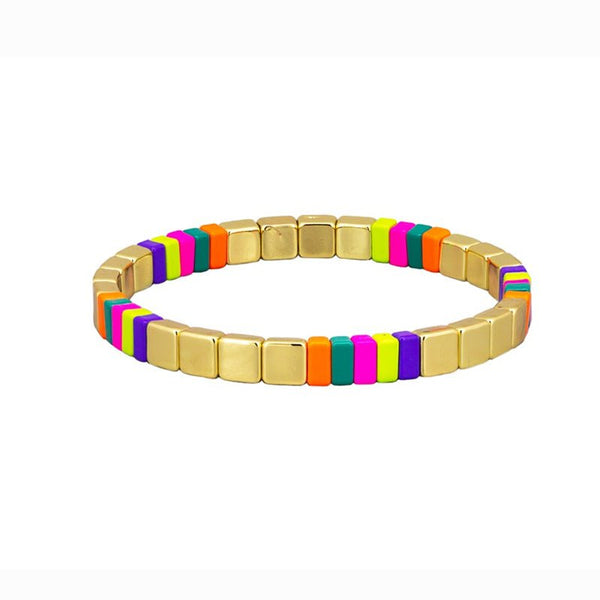 Find Brights and Gold Square Tile Bracelet - Tiger Tree at Bungalow Trading Co.