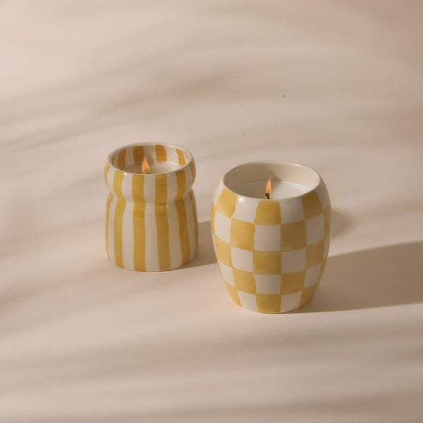 Find Cabana Ochre Striped Gold Coast Candle - Designworks at Bungalow Trading Co.