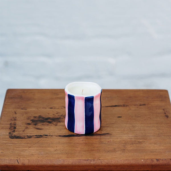 Find Caramel Vanilla Pink & Navy Candle Medium - Noss at Bungalow Trading Co.