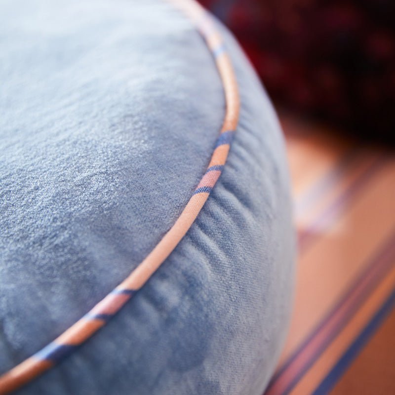 Find Castilo Round Velvet Cushion Blue Jean - Sage & Clare at Bungalow Trading Co.