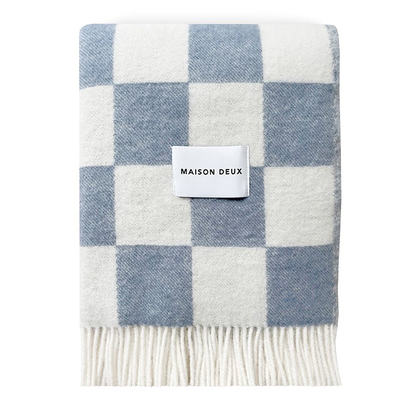 Find Checkerboard Blanket Denim/White - Maison Deux at Bungalow Trading Co.