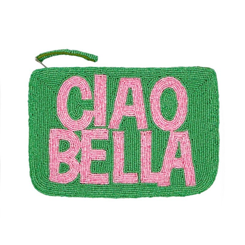 Find Ciao Bella Green/Light Pink Beaded Clutch - The Jacksons at Bungalow Trading Co.