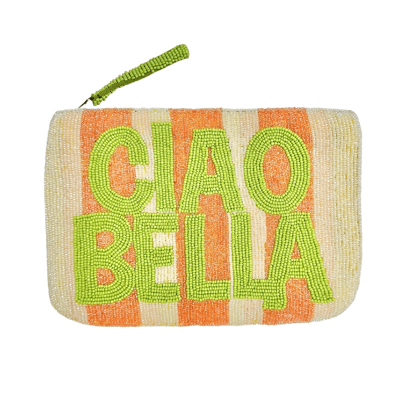 Find Ciao Bella White Orange Stripe Beaded Clutch - The Jacksons at Bungalow Trading Co.