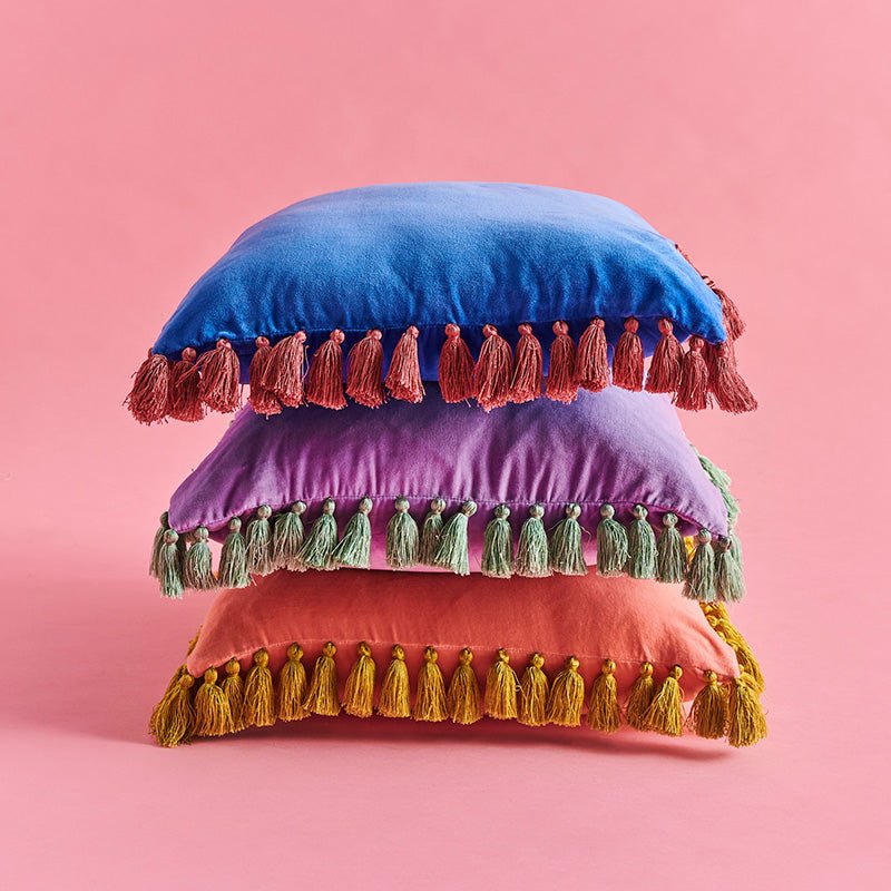 Find Citron Rose Velvet Tassel Cushion - Kip & Co at Bungalow Trading Co.