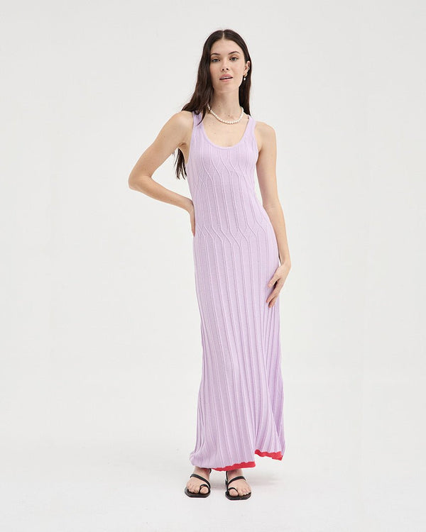 Find Contrast Knit Dress Lilac/Red - Holiday Shop at Bungalow Trading Co.