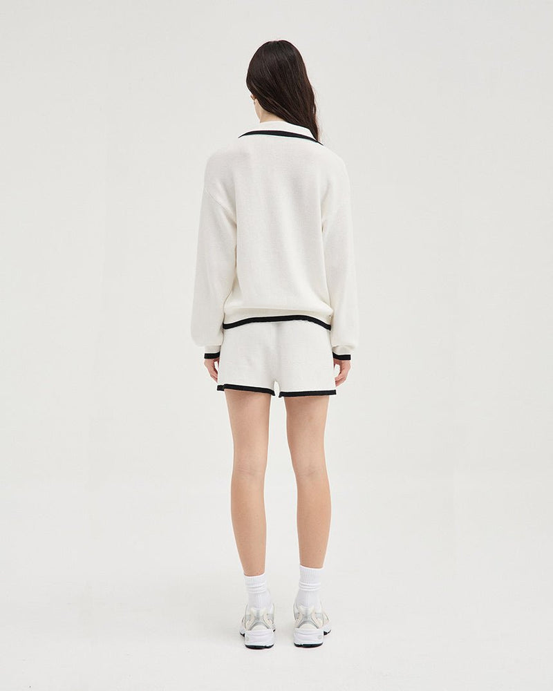 Find Contrast Polo Knit White/Black - Holiday Shop at Bungalow Trading Co.