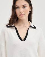 Find Contrast Polo Knit White/Black - Holiday Shop at Bungalow Trading Co.