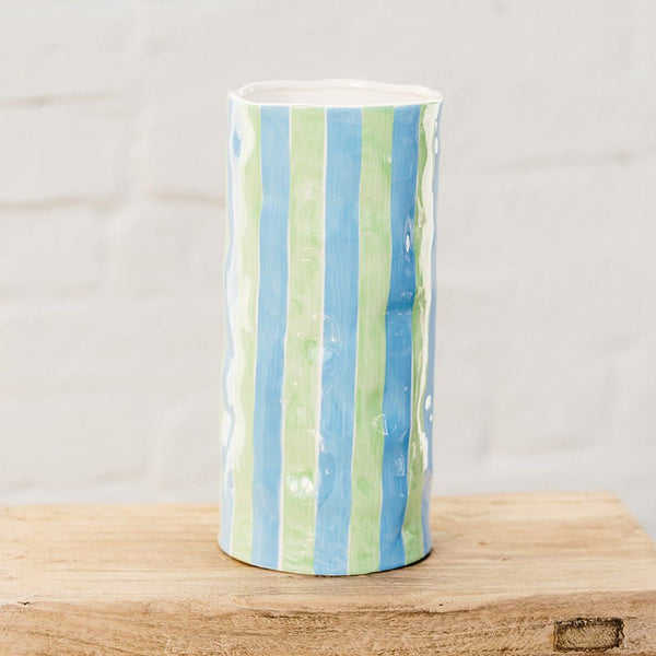 Find Cornflower Blue and Green Stripe Vase Large - Noss at Bungalow Trading Co.