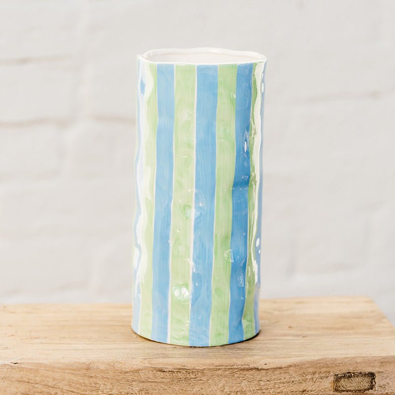 Find Cornflower Blue and Green Stripe Vase Large - Noss at Bungalow Trading Co.