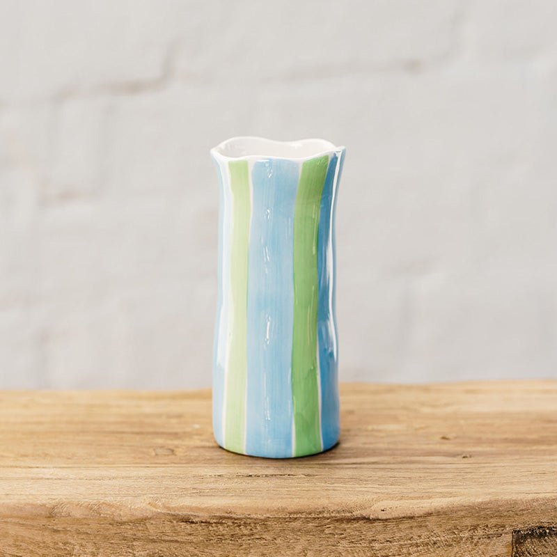 Find Cornflower Blue and Green Stripe Vase Small - Noss at Bungalow Trading Co.