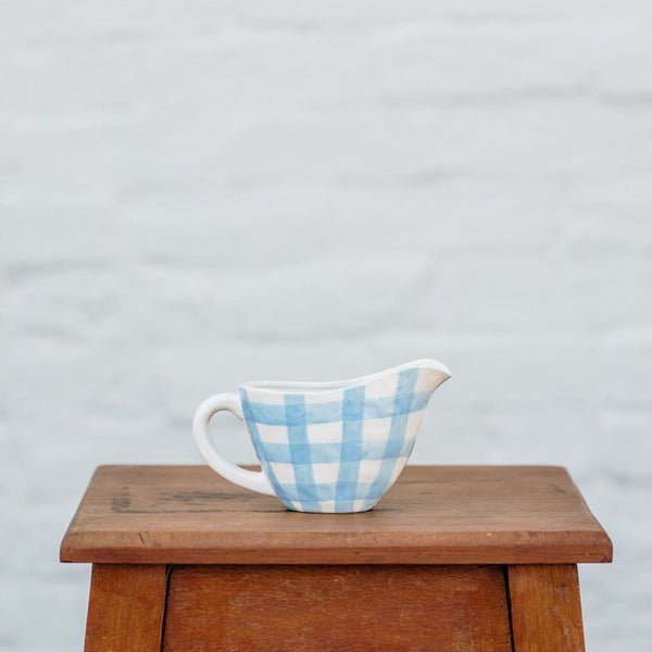 Find Cornflower Blue Gingham Gravy Jug - Noss at Bungalow Trading Co.