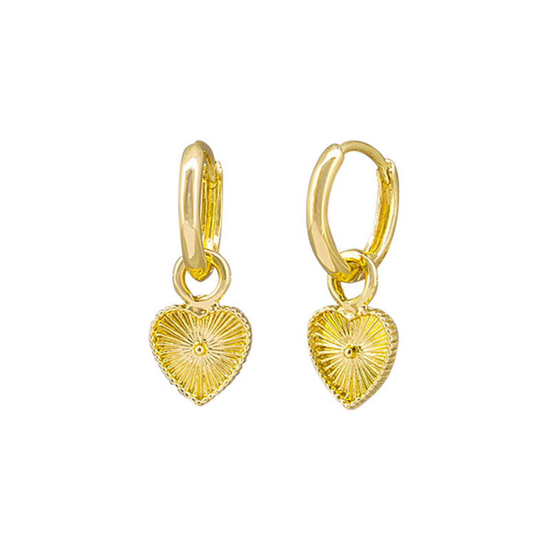 Gold Heart Charm Huggie Earrings
