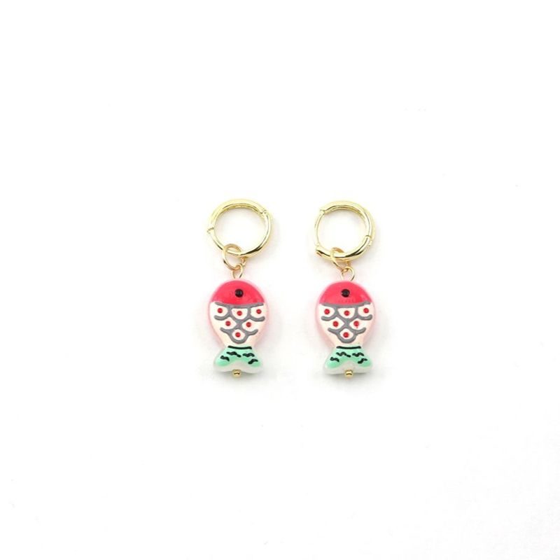 Pink Painted Fish Earrings