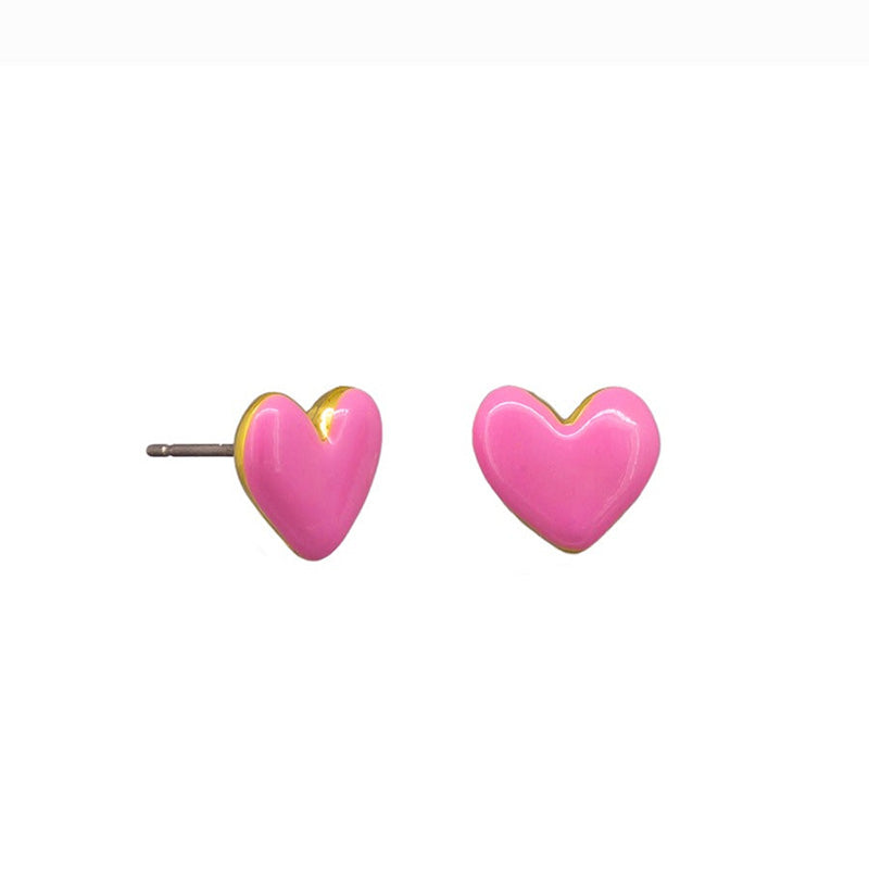 Enamel Pink Love Heart Stud Earrings