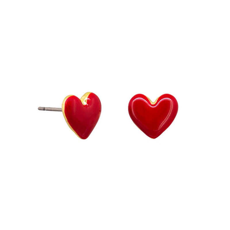 Enamel Red Love Heart Stud Earrings