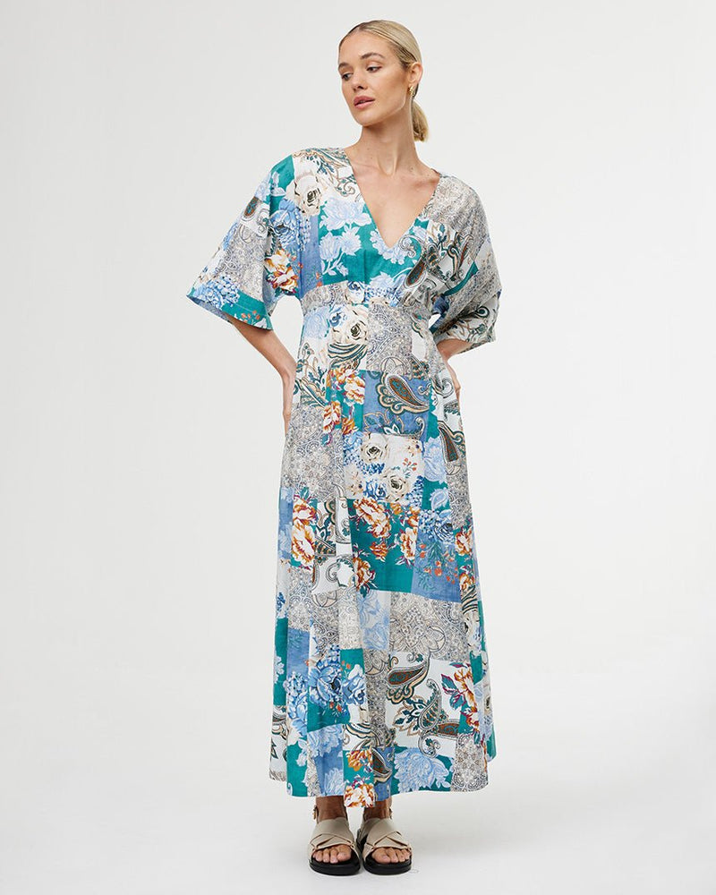 Find Ellis Dress Cyan Patchwork - Kinney at Bungalow Trading Co.