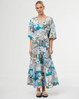 Find Ellis Dress Cyan Patchwork - Kinney at Bungalow Trading Co.