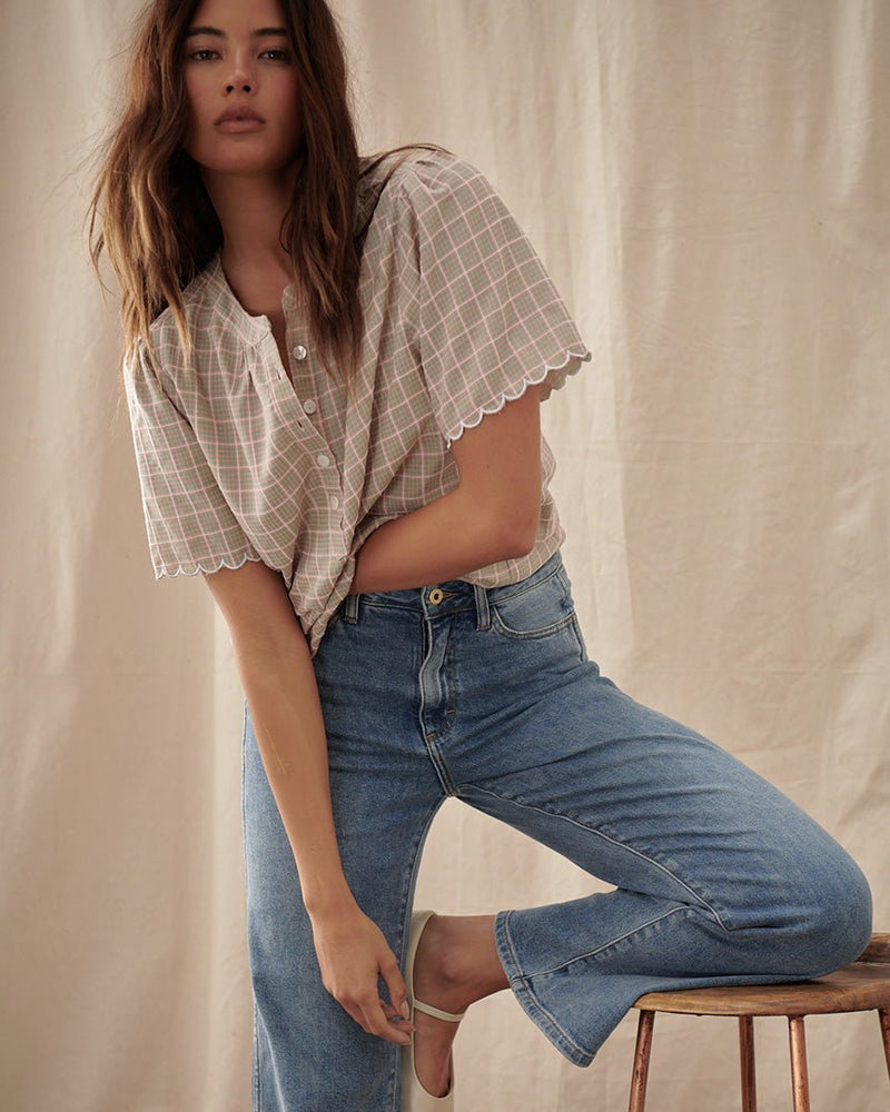 Find Eloise Top Pink Check - Kireina at Bungalow Trading Co.