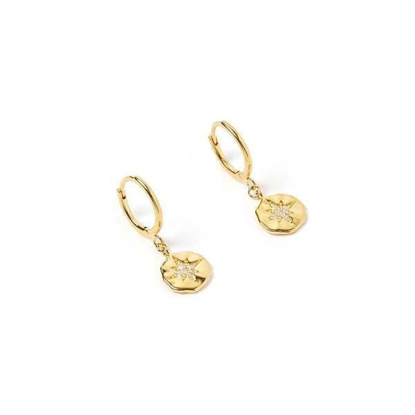 Find Estrella Gold & Zircon Hoop Huggie Earrings - Arms of Eve at Bungalow Trading Co.