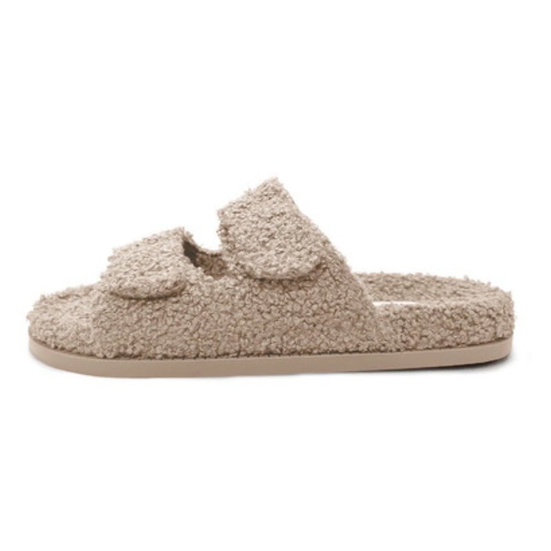 Find Evu Latte Fleece Slides - Freedom Moses at Bungalow Trading Co.