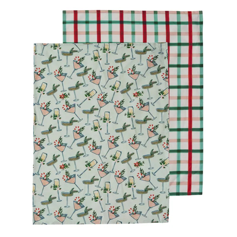 Christmas Cocktail Tea Towel Set of 2
