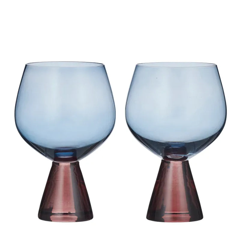 Pyramid Set of 2 Glass Goblets Russet/Blue