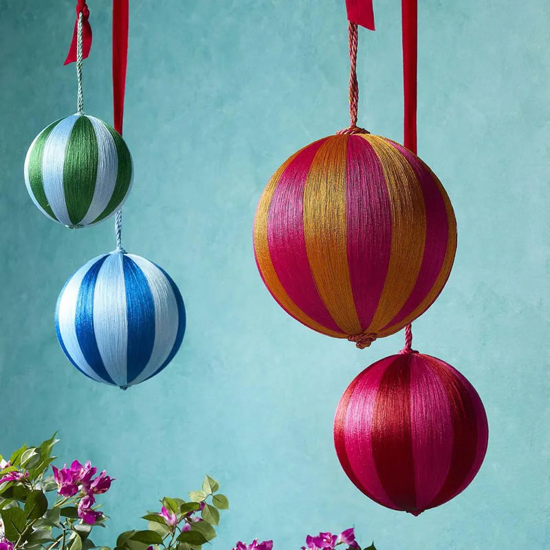 Silk Stripe Bauble Medium Blue + Green