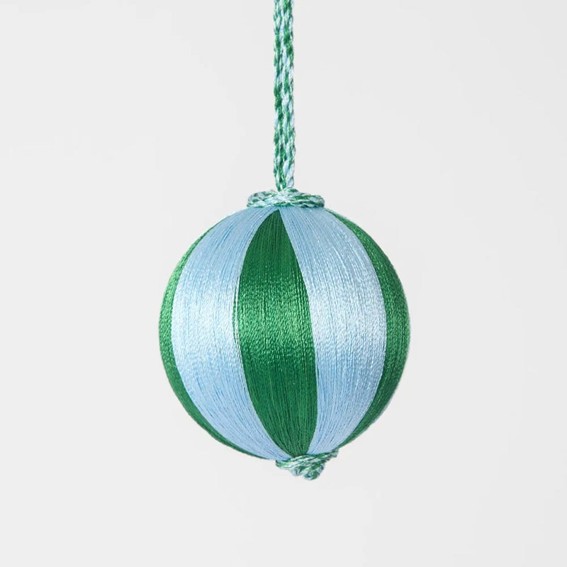 Silk Stripe Bauble Small Blue + Green