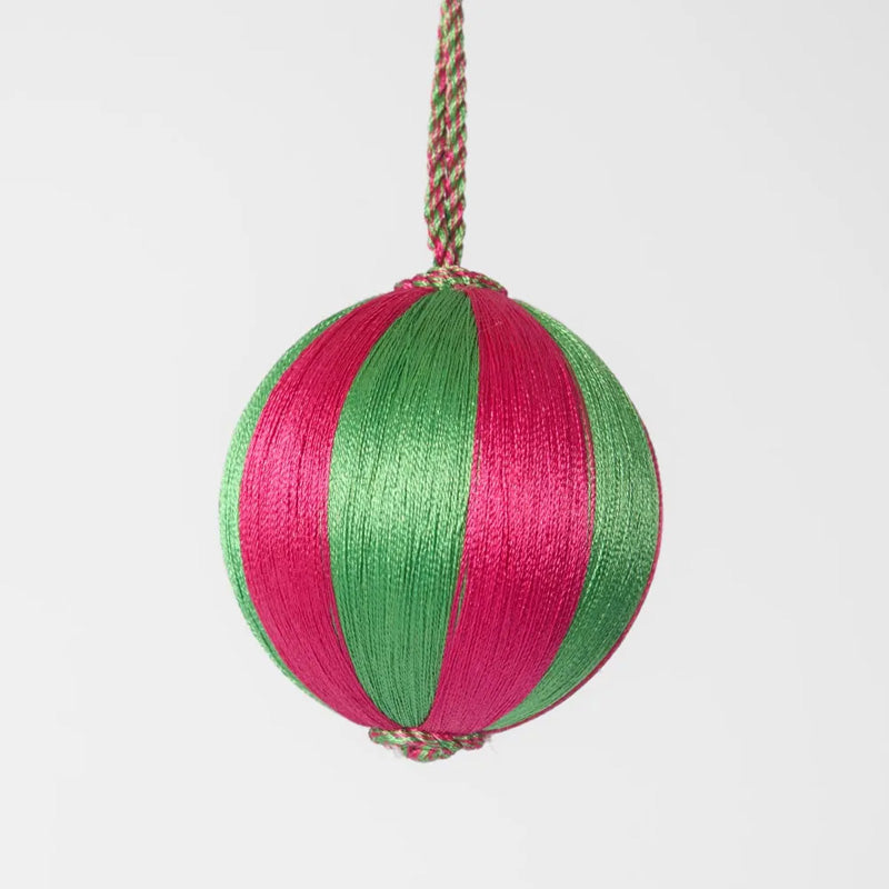 Silk Stripe Bauble Small Pink + Green