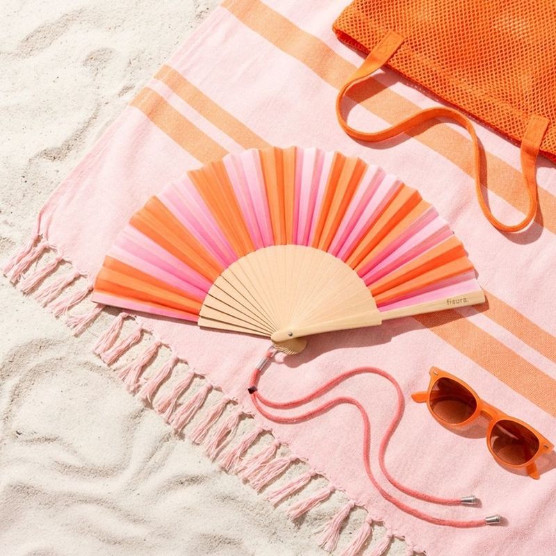 Hand Fan Pink & Orange Stripes