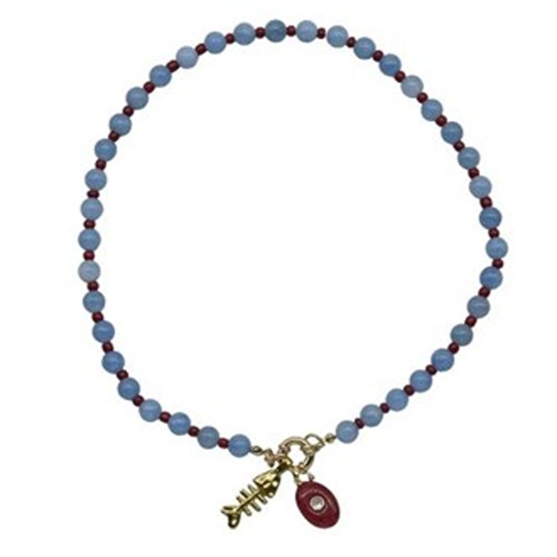 Blue Gemstone Necklace with Red and Fish Pendants