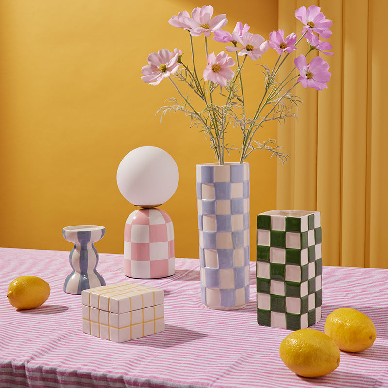 Lulu Ceramic Check Vase Green