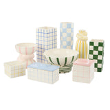 Lulu Ceramic Check Round Vase Light Blue