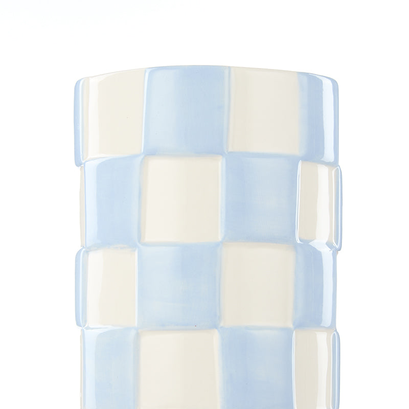 Lulu Ceramic Check Round Vase Light Blue