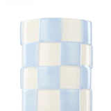 Lulu Ceramic Check Round Vase Light Blue
