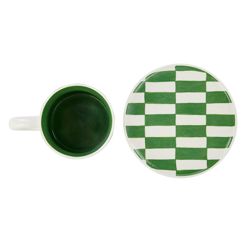 Check Mug & Plate Set Pink/Green