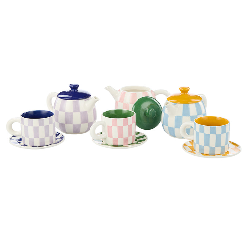 Check Mug & Plate Set Lilac/Navy