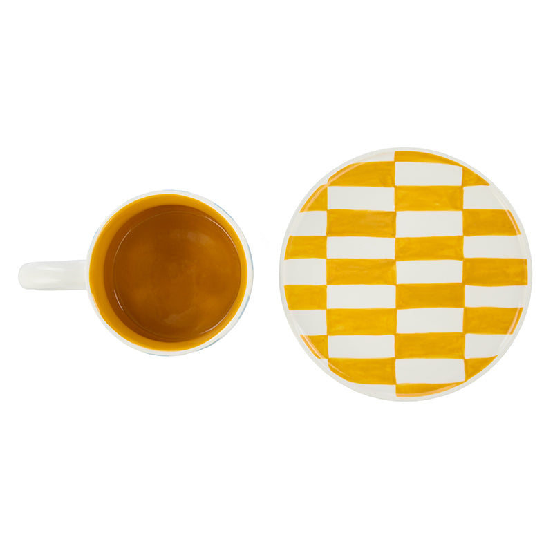 Check Mug & Plate Set Blue & Orange