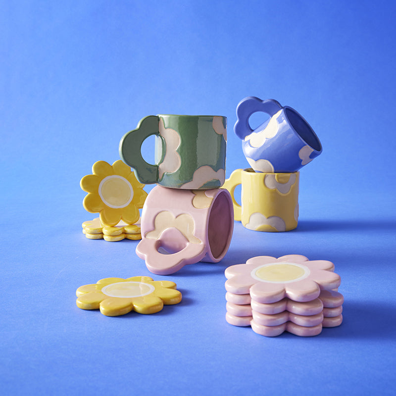 Posey Flower Coasters Yellow Set of 4