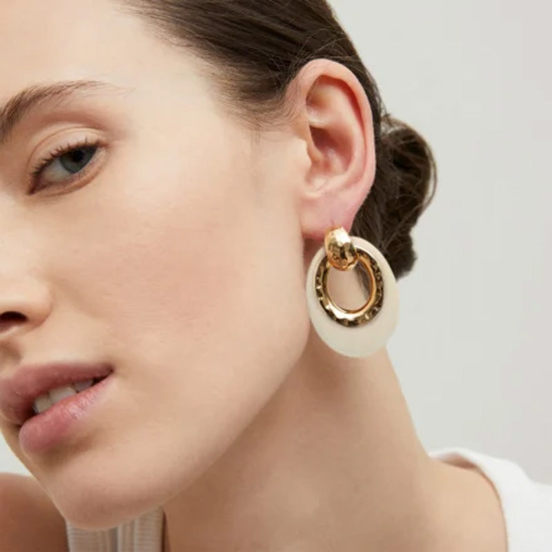Selva Large Gold & Ivory Acetate Earrings