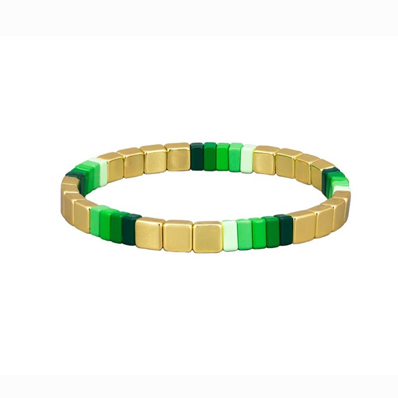 Find Greens and Gold Square Tile Bracelet - Tiger Tree at Bungalow Trading Co.