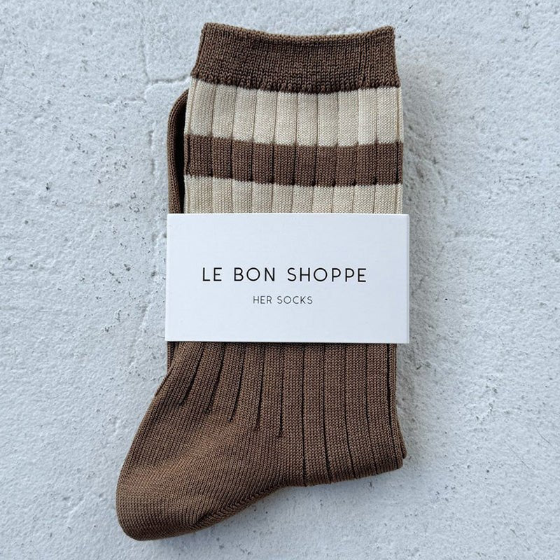 Find Her Socks Varsity Toffee/Cream - Le Bon Shoppe at Bungalow Trading Co.