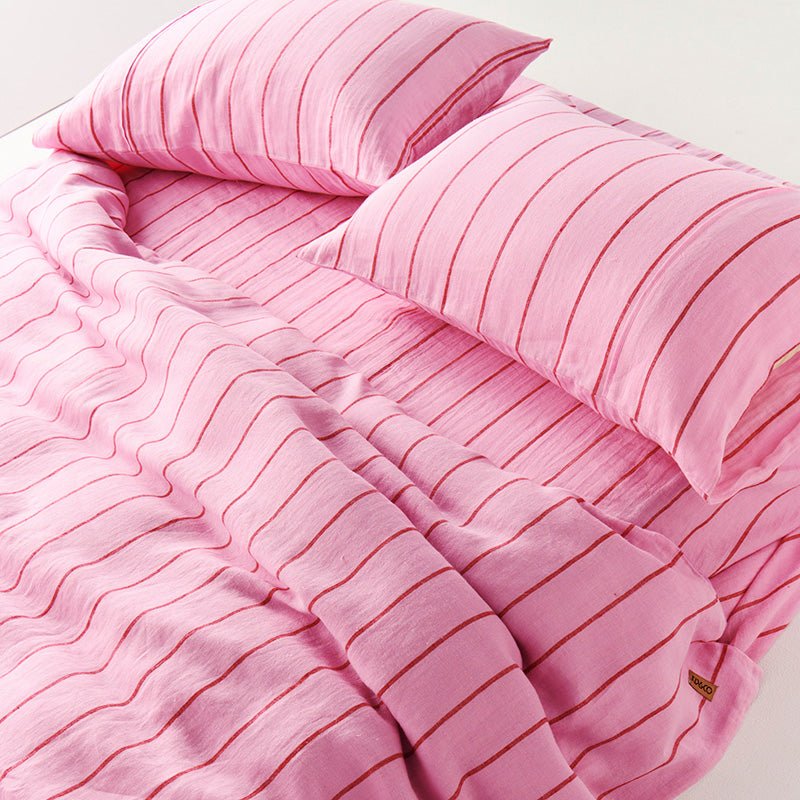 Find Iced Vovo Stripe Linen Flat Sheets - Kip & Co at Bungalow Trading Co.