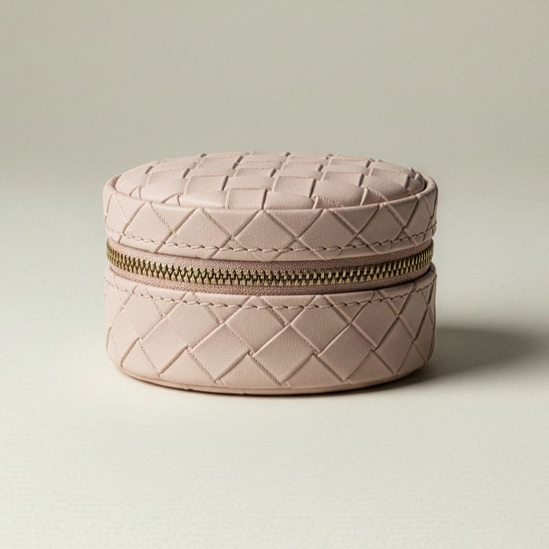Jewellery Box Blush Pink Weave Round Small