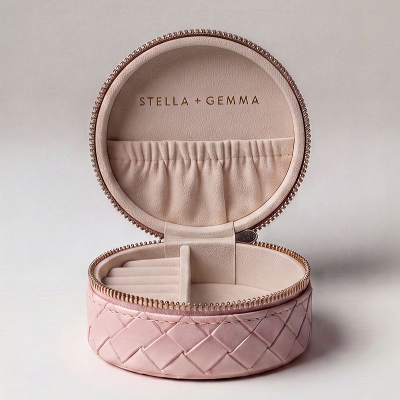 Jewellery Box Blush Pink Weave Round Small